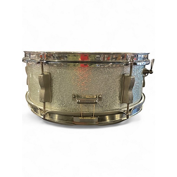 Vintage 1950s Ludwig 5.5X14 Keystone Snare Silver Sparkle Drum