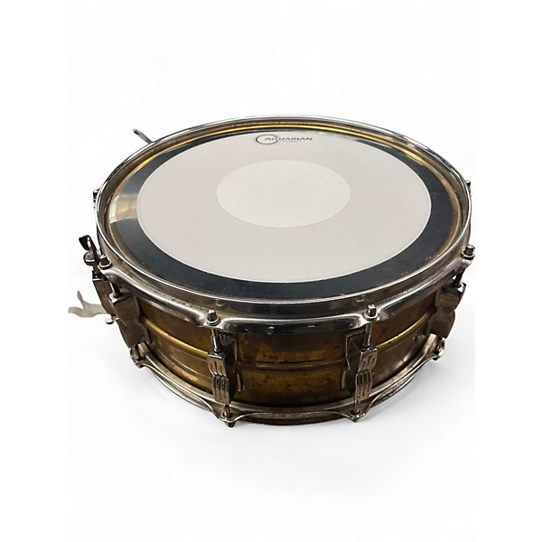 Used Ludwig 14X5.5 Raw Brass Rocker Black White Badge Snare Brass Drum