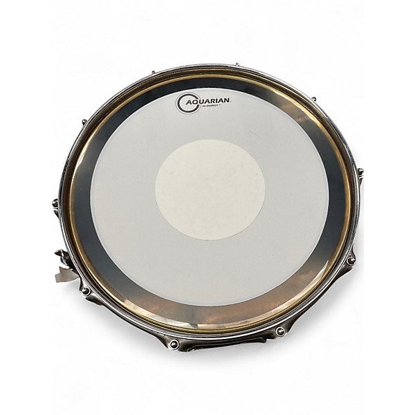 Used Ludwig 14X5.5 Raw Brass Rocker Black White Badge Snare Brass Drum