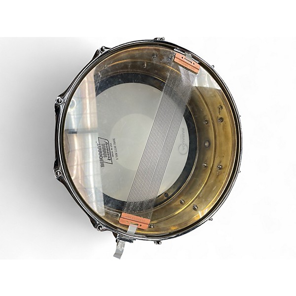 Used Ludwig 14X5.5 Raw Brass Rocker Black White Badge Snare Brass Drum