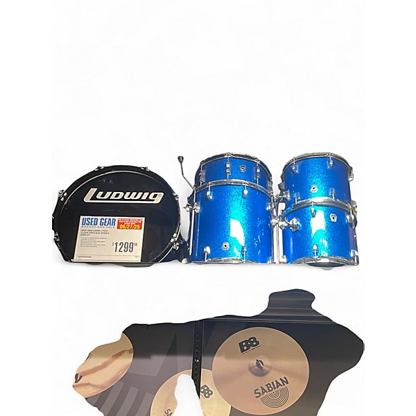 Used 1980s Ludwig 5 Piece Classic Birch Blue Sparkle Drum Kit
