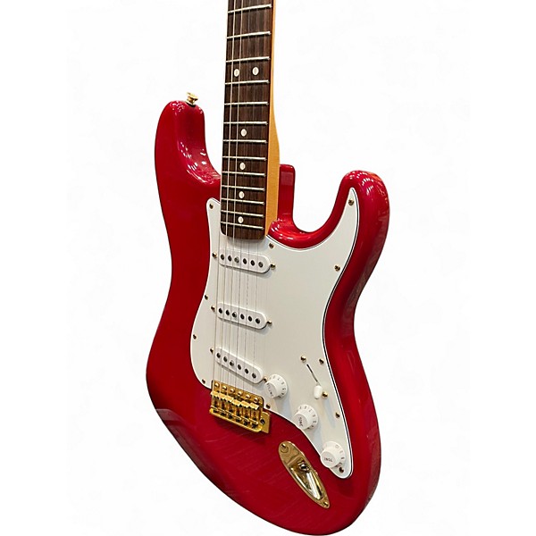 Used Fender Deluxe Stratocaster Crimson Red Trans Solid Body Electric Guitar