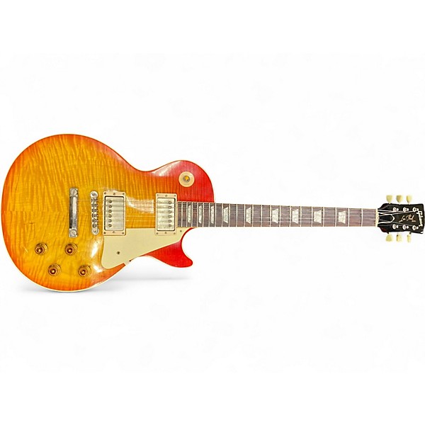 Vintage 2000s Gibson 1958 Reissue Les Paul Flame Top Cherry Sunburst Solid Body Electric Guitar