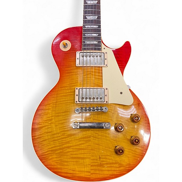 Vintage 2000s Gibson 1958 Reissue Les Paul Flame Top Cherry Sunburst Solid Body Electric Guitar