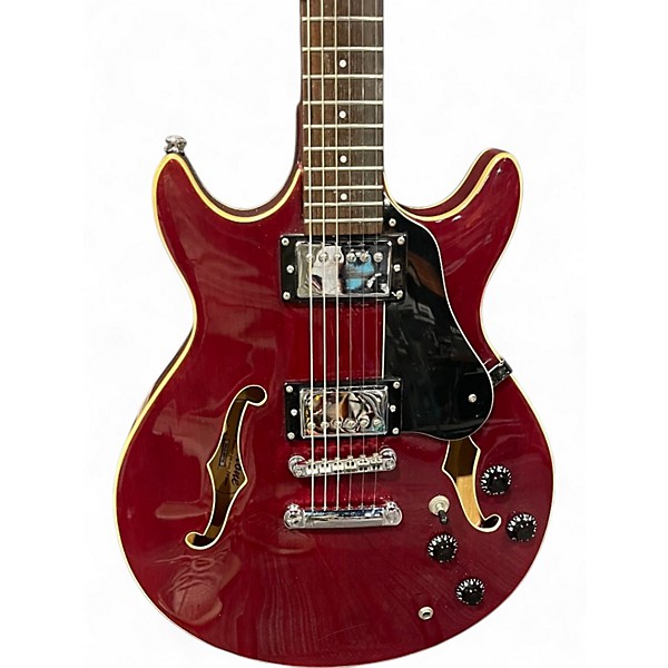 Used Silvertone SSLA-30/TR Crimson Red Trans Hollow Body Electric Guitar