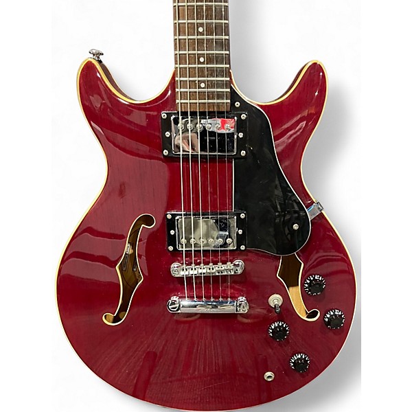 Used Silvertone SSLA-30/TR Crimson Red Trans Hollow Body Electric Guitar
