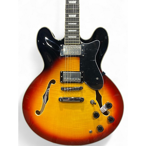 Used Donner DJP1000 2 Tone Sunburst Hollow Body Electric Guitar