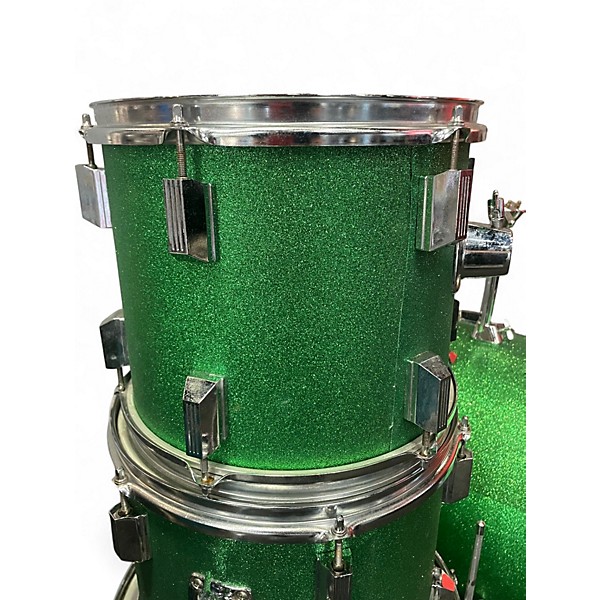 Used Cannon Percussion 4 Piece 5 Piece green sparkle Drum Kit