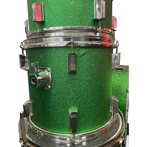 Used Cannon Percussion 4 Piece 5 Piece green sparkle Drum Kit