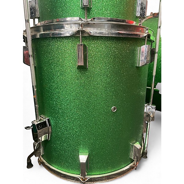 Used Cannon Percussion 4 Piece 5 Piece green sparkle Drum Kit