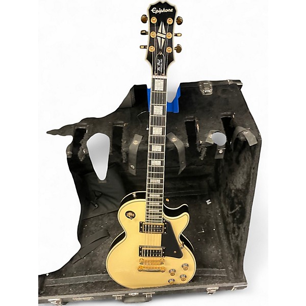 Used Epiphone Les Paul Custom Blackback Pro Antique Ivory Solid Body Electric Guitar