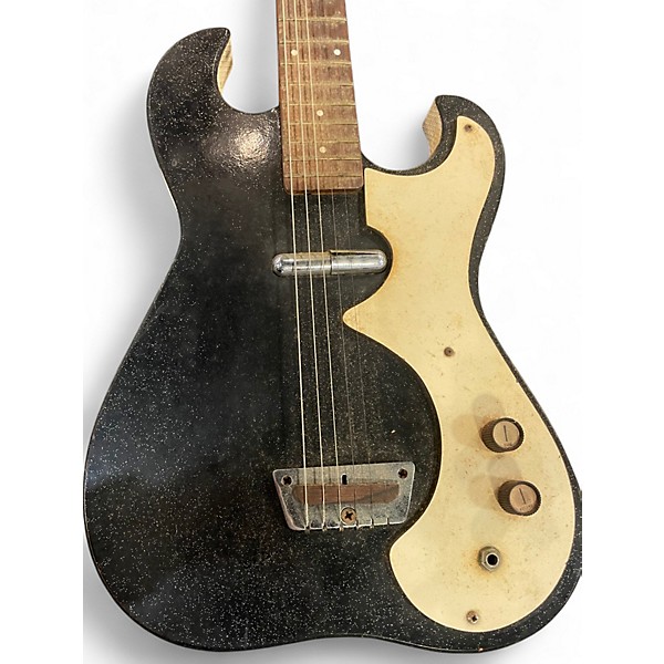 Vintage 1960s Silvertone St Style Black and White Solid Body Electric Guitar