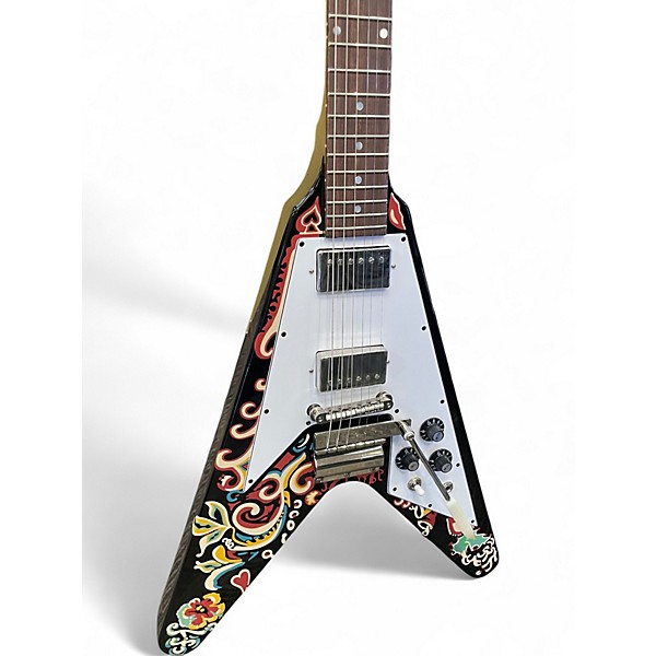 Used Epiphone JIMI HENDRIX FLYING V LOVE DROPS Ebony Solid Body Electric Guitar