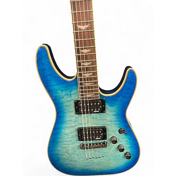 Used Schecter Guitar Research Omen Extreme 6 Blue Burst Solid Body Electric Guitar
