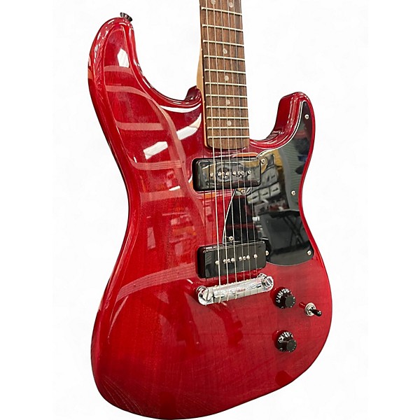 Used Squier Paranormal Strat-O-Sonic Crimson Red Transparent Solid Body Electric Guitar