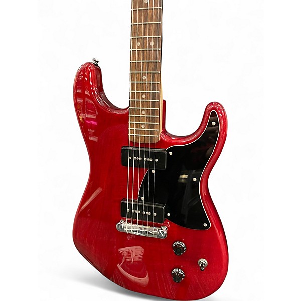 Used Squier Paranormal Strat-O-Sonic Crimson Red Transparent Solid Body Electric Guitar