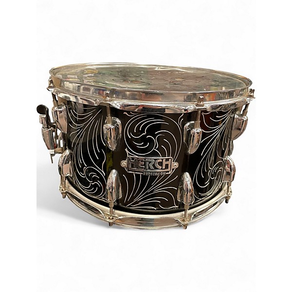 Used Herch 14X8 Herch Limited Edition Engraved Steel Custom 14x8 Snare Drum Black and Silver Drum