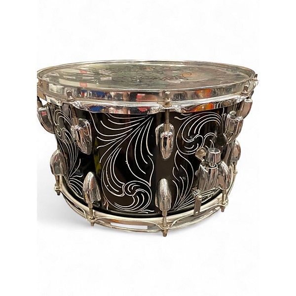 Used Herch 14X8 Herch Limited Edition Engraved Steel Custom 14x8 Snare Drum Black and Silver Drum