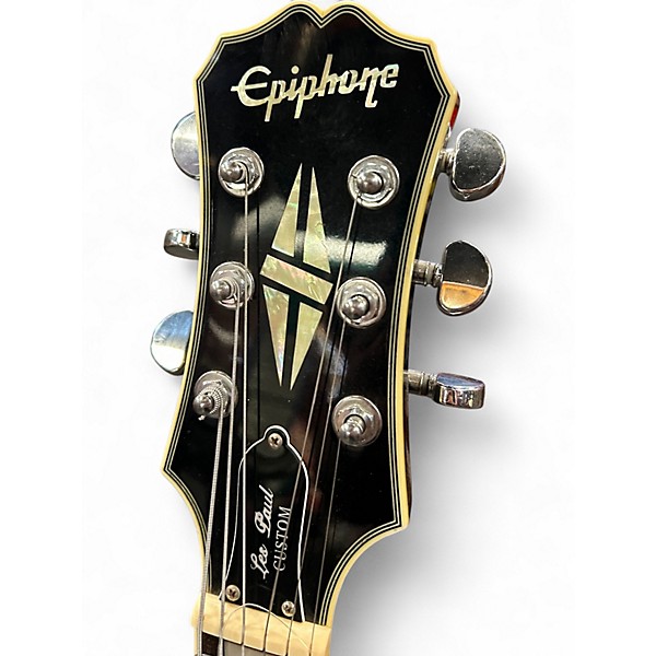 Used Epiphone Les Paul Custom Black and Silver Solid Body Electric Guitar