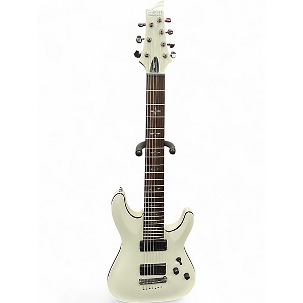Used Schecter Guitar Research Demon 7 String White Solid Body Electric Guitar