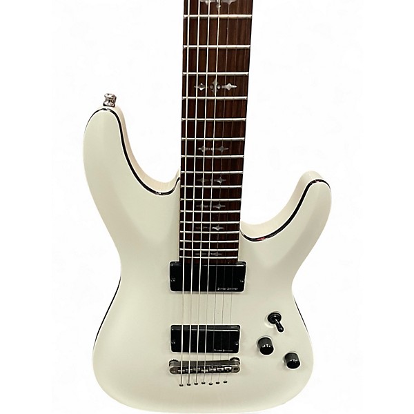 Used Schecter Guitar Research Demon 7 String White Solid Body Electric Guitar