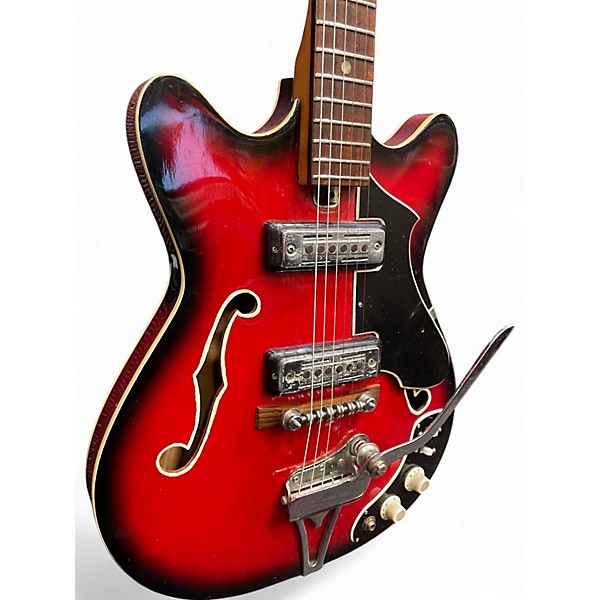 Used Kingston Model 3 Crimson Red Burst Hollow Body Electric Guitar