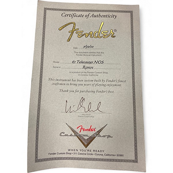 Used 2010 Fender custom shop 1967 Telecaster NOS 2 Tone Sunburst Solid Body Electric Guitar