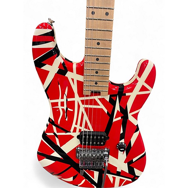 Used EVH Striped Series 5150 Red with Black and White Stripes Solid Body Electric Guitar