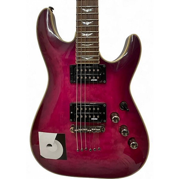 Used Schecter Guitar Research Omen Extreme 6 magenta Solid Body Electric Guitar