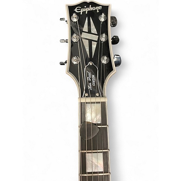Used 2024 Epiphone Les Paul Custom Black and Silver Solid Body Electric Guitar