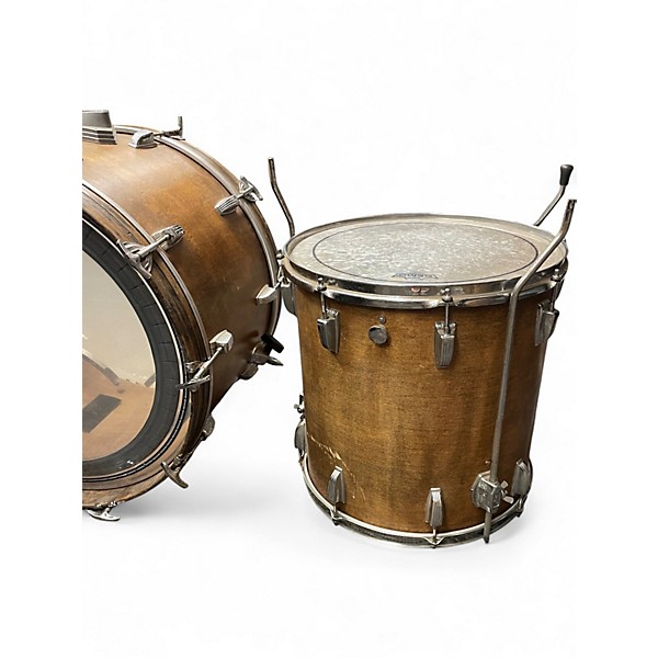 Used Ludwig 2 Piece Classic Maple 70's Blue Olive Badge 2 Piece 22 16 Mahogany Stain Drum Kit