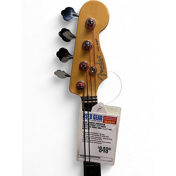 Used Fender American Professional Jazz Bass Fretless Sonic Gray Electric Bass Guitar