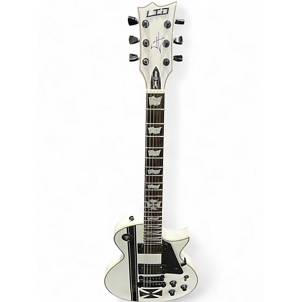 Used Esp Ltd James Hetfield Iron Cross Snow White Solid Black and White Solid Body Electric Guitar