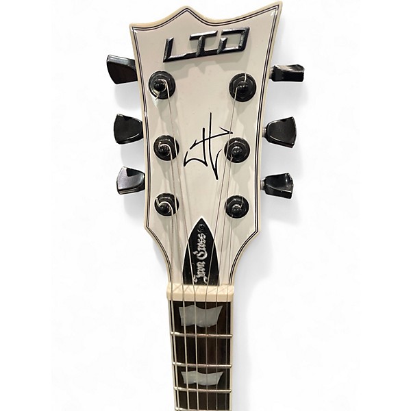 Used Esp Ltd James Hetfield Iron Cross Snow White Solid Black and White Solid Body Electric Guitar