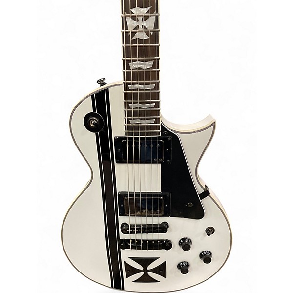 Used Esp Ltd James Hetfield Iron Cross Snow White Solid Black and White Solid Body Electric Guitar