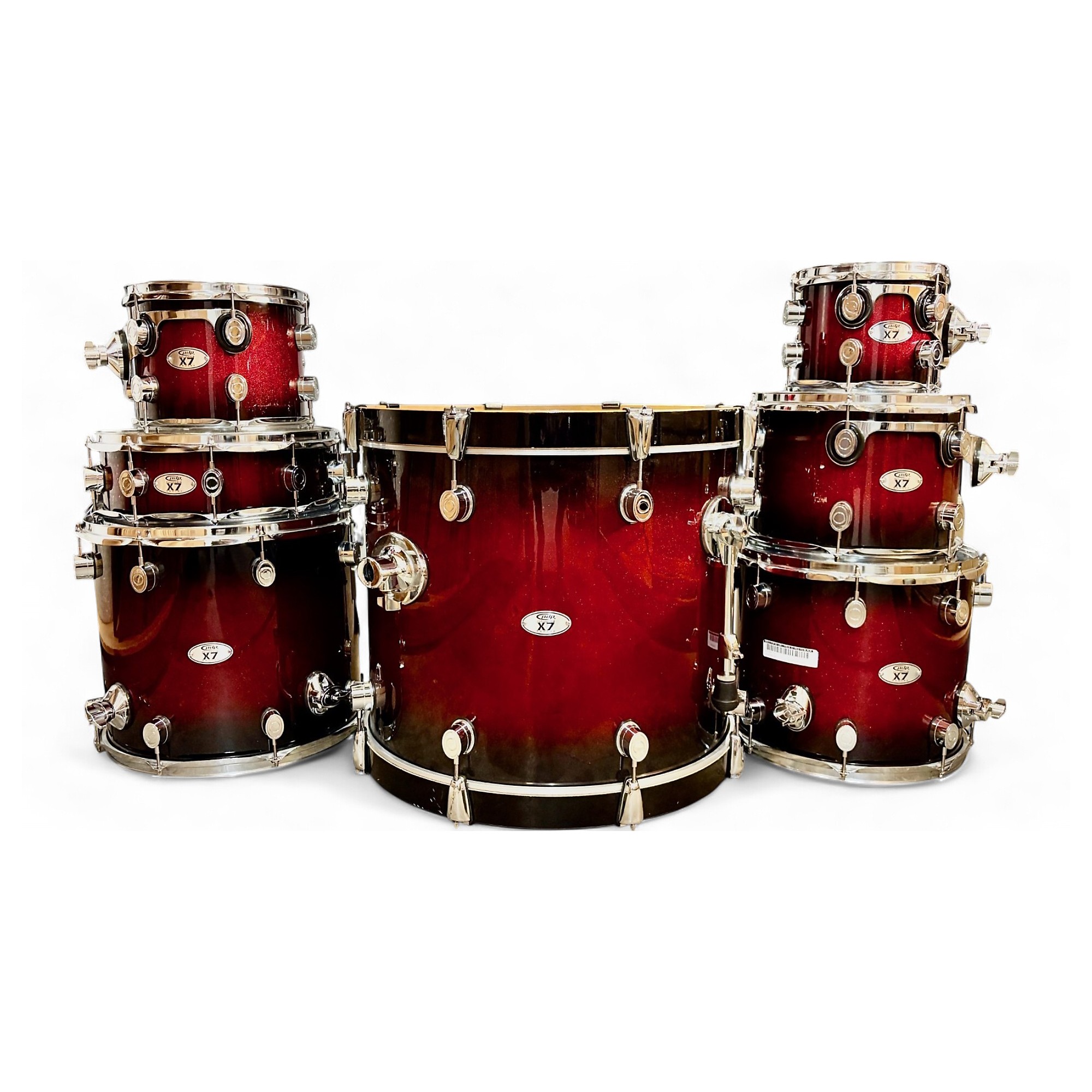 Used PDP by DW 7 Piece X7 Red to Black Fade Drum Kit Red to