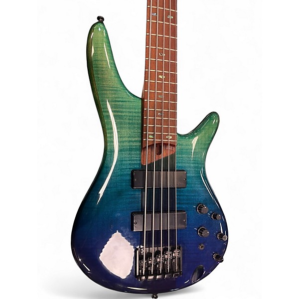 Used Ibanez SR875 BLUE  TO GREEN FADE Electric Bass Guitar