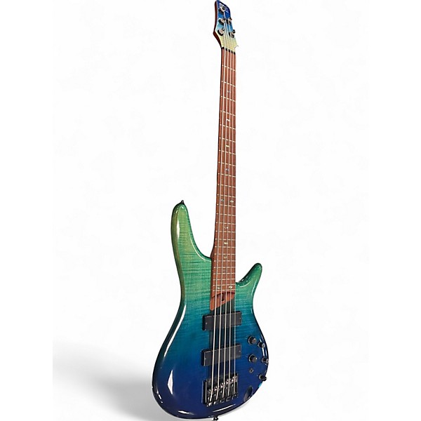 Used Ibanez SR875 BLUE  TO GREEN FADE Electric Bass Guitar