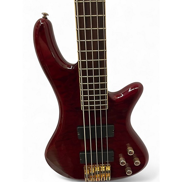 Used Schecter Guitar Research Elite 5 String Crimson Red Trans Electric Bass Guitar