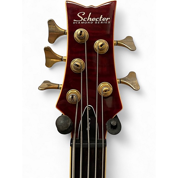 Used Schecter Guitar Research Elite 5 String Crimson Red Trans Electric Bass Guitar