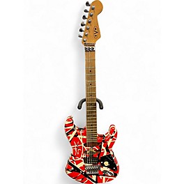 Used 2021 EVH Striped Series Frankie Red with Black and White Stripes Relic Solid Body Electric Guitar