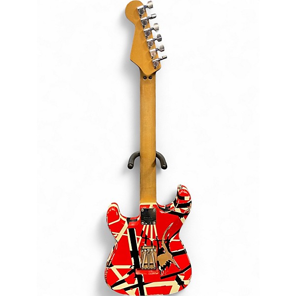 Used 2021 EVH Striped Series Frankie Red with Black and White Stripes Relic Solid Body Electric Guitar