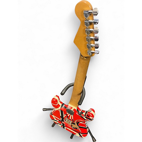 Used 2021 EVH Striped Series Frankie Red with Black and White Stripes Relic Solid Body Electric Guitar