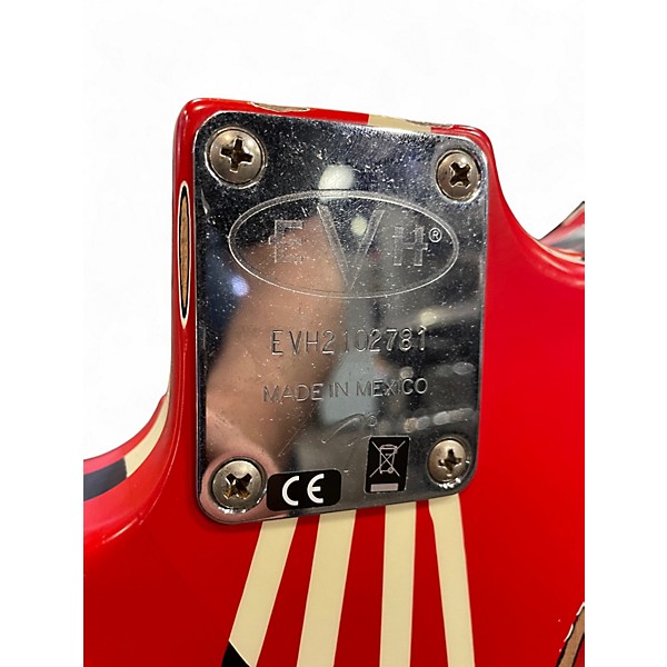 Used 2021 EVH Striped Series Frankie Red with Black and White Stripes Relic Solid Body Electric Guitar