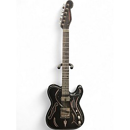 Used Trussart Pinstriped Steelcaster Black Hollow Body Electric Guitar