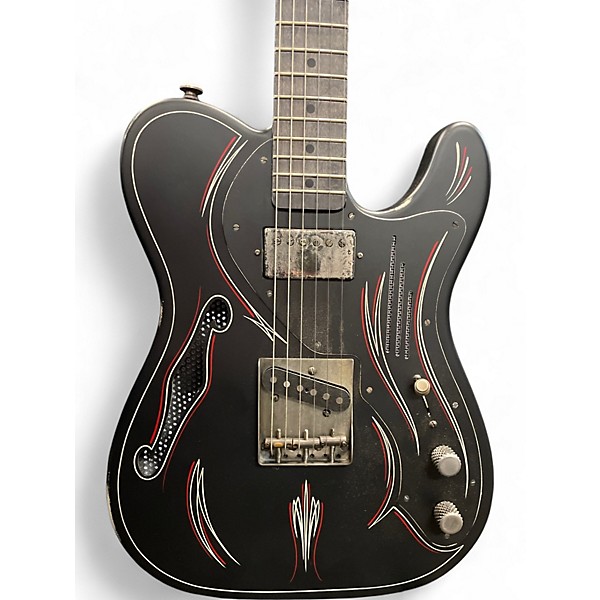 Used Trussart Pinstriped Steelcaster Black Hollow Body Electric Guitar