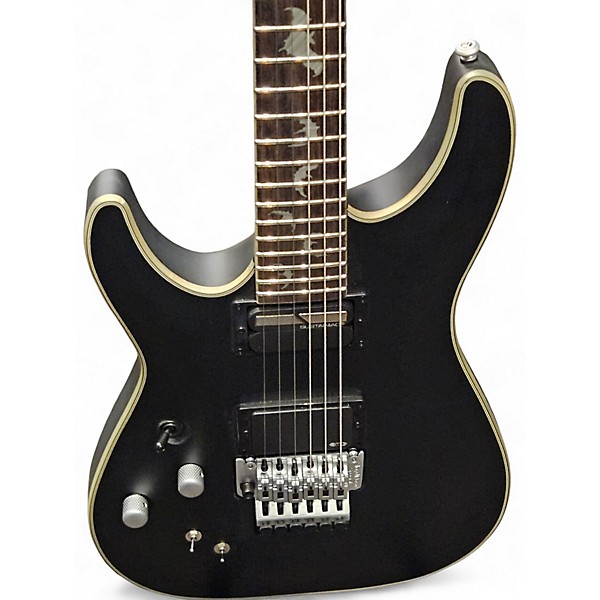 Used Schecter Guitar Research Damien Platinum 6 Floyd Rose Left Handed Sustainiac Satin Black Solid Body Electric Guitar
