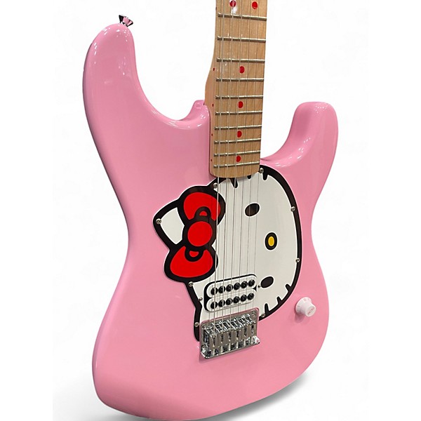 Used Squier Hello Kitty Stratocaster Single Hum Pink With Kitty Pickguard Pink Solid Body Electric Guitar