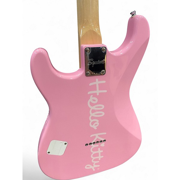 Used Squier Hello Kitty Stratocaster Single Hum Pink With Kitty Pickguard Pink Solid Body Electric Guitar