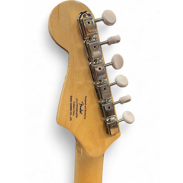 Used Squier Hello Kitty Stratocaster Single Hum Pink With Kitty Pickguard Pink Solid Body Electric Guitar